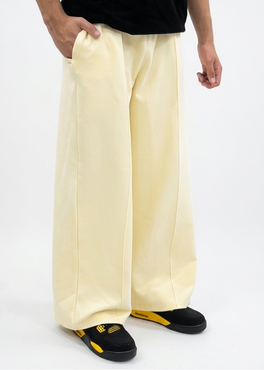 Beige Straight-Leg Baggy Pleated Trousers