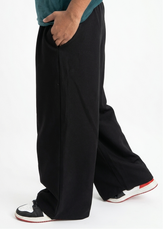 Black Straight-Leg Baggy Pleated Trousers