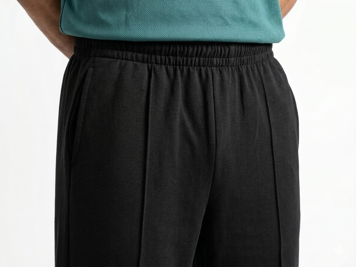 Black Straight-Leg Baggy Pleated Trousers