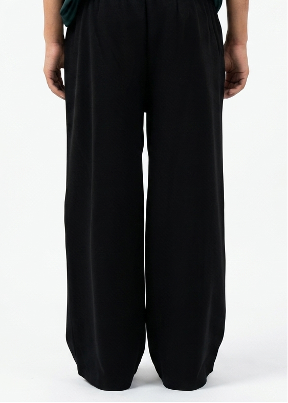Black Straight-Leg Baggy Pleated Trousers