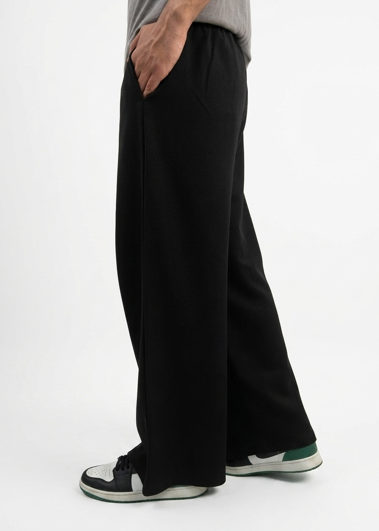 Black Straight-Leg Baggy Printed Trousers
