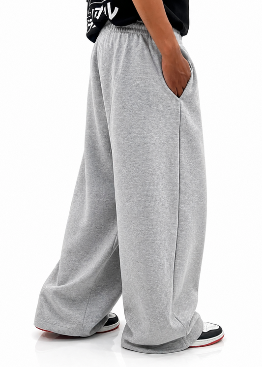 Grey Straight-Leg Baggy Printed Trousers
